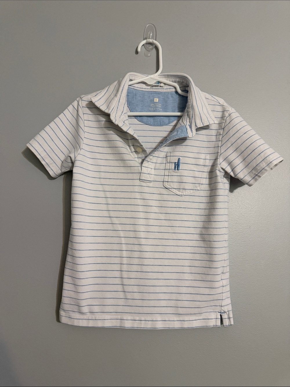 johnnie-O White Polo with Light Blue Stripes